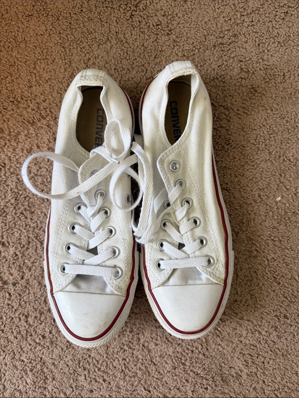 Converse White Canvas Low-Top Sneakers with Red Stripe